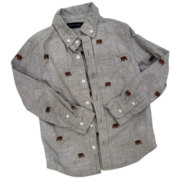 Janie and Jack Embroidered Buffalo Flannel Shirt Grey Classic Heather - Picture 1 of 6